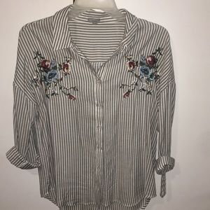 Embroidered flower button up shirt